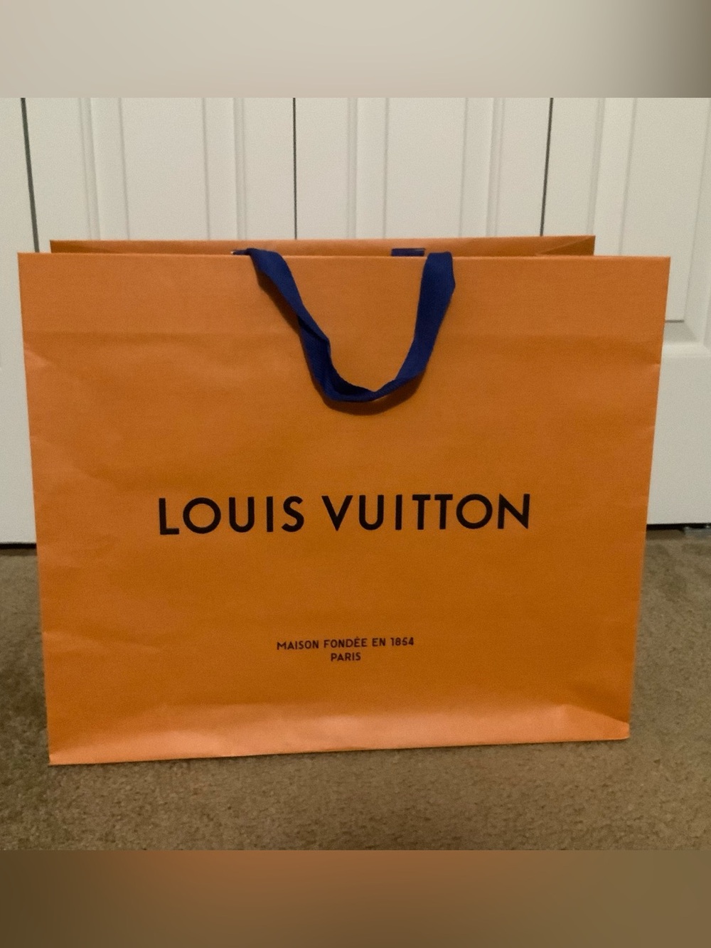 Louis Vuitton Large Orange Shopping Bag with Blue Handles